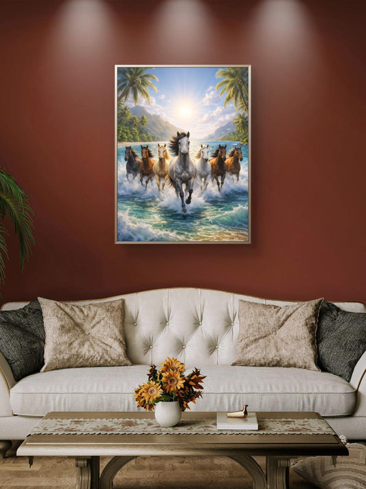 Seven Horses Vastu Premium Canvas Painting - Premium Wall Art | Decor By Neon