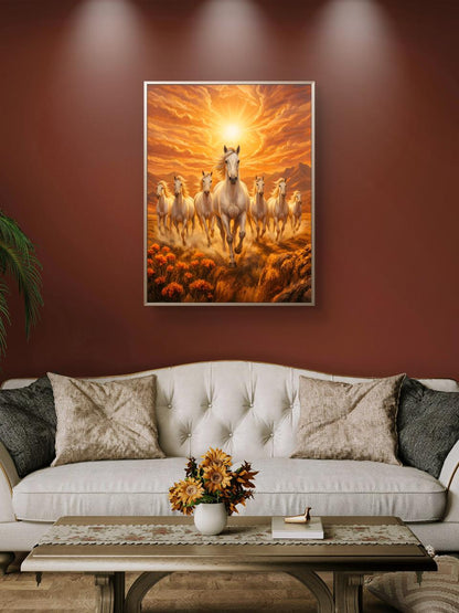 Seven Horses Vastu Premium Canvas Painting
