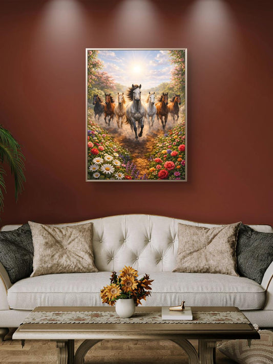 Seven Horses Vastu Premium Canvas Painting - Premium Wall Art | Decor By Neon