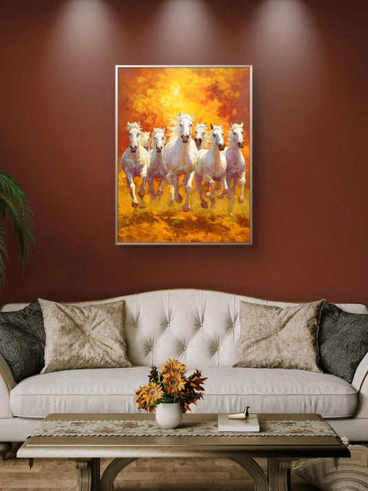 Seven Horses Vastu Premium Canvas Painting - Premium Wall Art | Decor By Neon