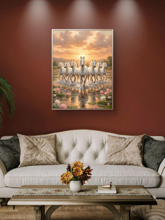 Seven Horses Vastu Premium Canvas Painting - Premium Wall Art | Decor By Neon