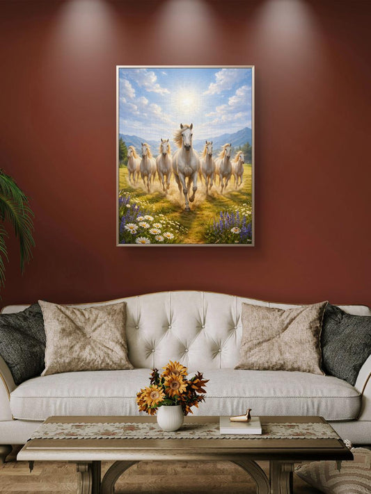 Seven Horses Vastu Premium Canvas Painting - Premium Wall Art | Decor By Neon