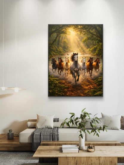Seven Horses Vastu Premium Canvas Painting