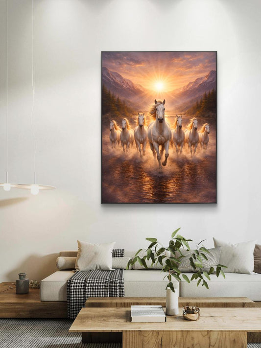 Seven Horses Vastu Premium Canvas Painting - Canvas Wall Art | Decor By Neon