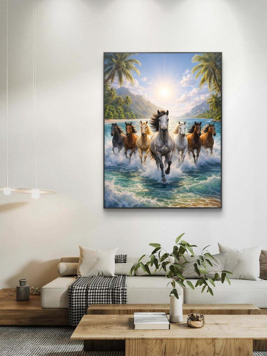 Seven Horses Vastu Premium Canvas Painting - Canvas Wall Art | Decor By Neon