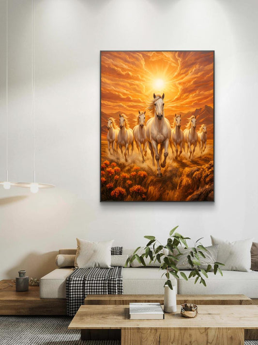Seven Horses Vastu Premium Canvas Painting - Canvas Wall Art | Decor By Neon