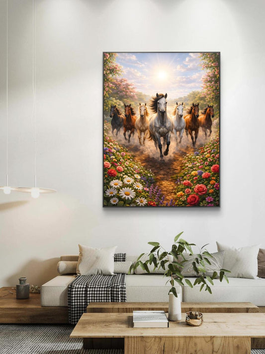 Seven Horses Vastu Premium Canvas Painting - Canvas Wall Art | Decor By Neon