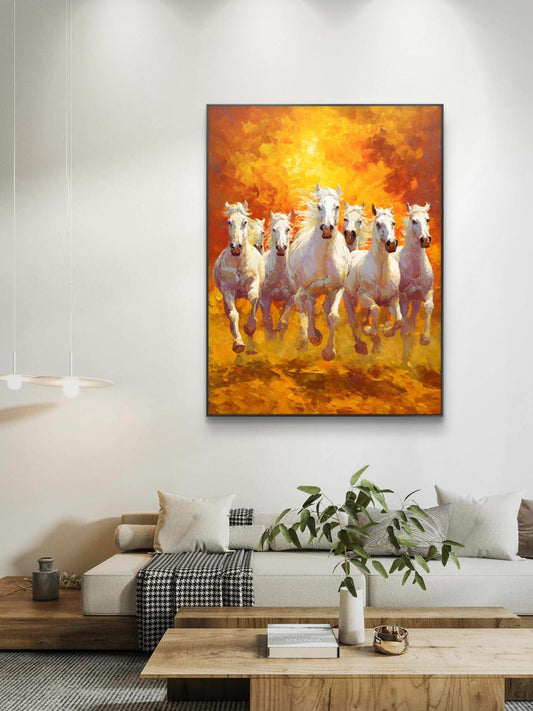 Seven Horses Vastu Premium Canvas Painting - Canvas Wall Art | Decor By Neon