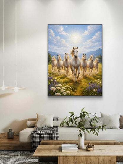 Seven Horses Vastu Premium Canvas Painting
