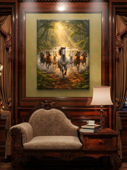 Seven Horses Vastu Premium Canvas Painting