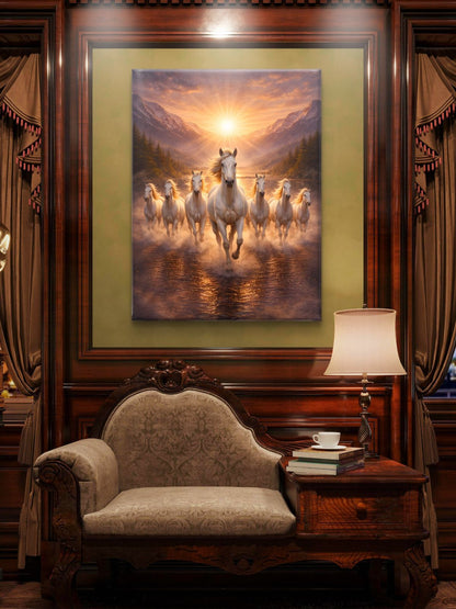 Seven Horses Vastu Premium Canvas Painting