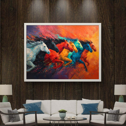 Seven Horses Vastu Premium Canvas Painting