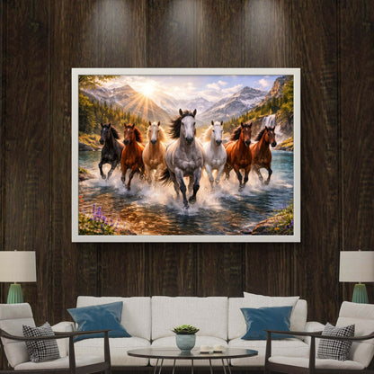 Seven Horses Vastu Premium Canvas Painting