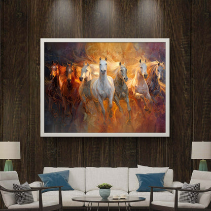 Seven Horses Vastu Premium Canvas Painting