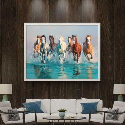 Seven Horses Vastu Premium Canvas Painting