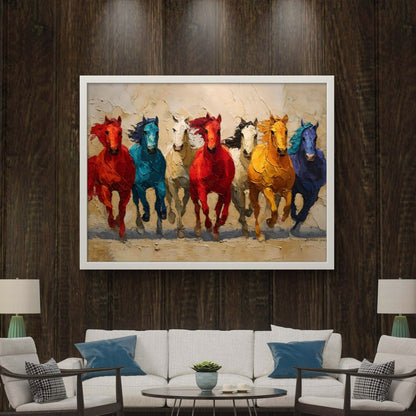Seven Horses Vastu Premium Canvas Painting