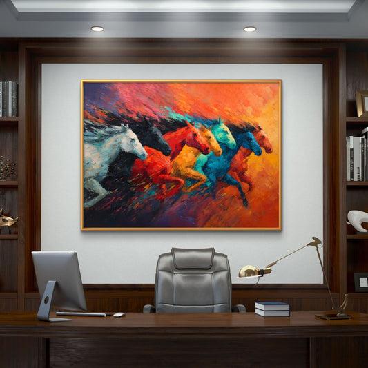 Seven Horses Vastu Premium Canvas Painting - Premium Wall Art | Decor By Neon