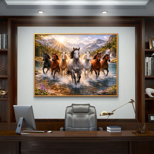 Seven Horses Vastu Premium Canvas Painting - Premium Wall Art | Decor By Neon