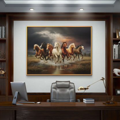 Seven Horses Vastu Premium Canvas Painting
