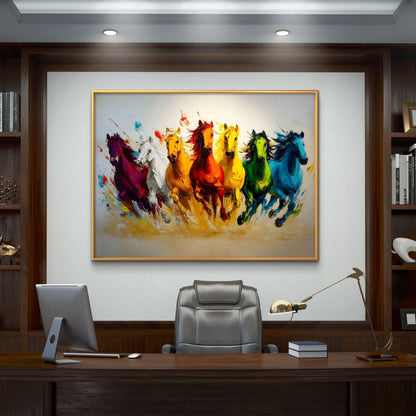 Seven Horses Vastu Premium Canvas Painting