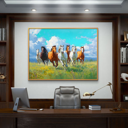 Seven Horses Vastu Premium Canvas Painting