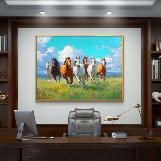 Seven Horses Vastu Premium Canvas Painting - Premium Wall Art | Decor By Neon