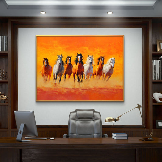 Seven Horses Vastu Premium Canvas Painting - Premium Wall Art | Decor By Neon