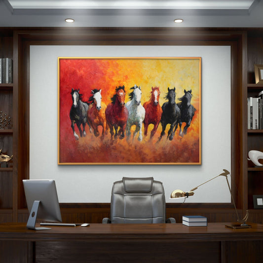 Seven Horses Vastu Premium Canvas Painting - Premium Wall Art | Decor By Neon