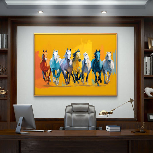 Seven Horses Vastu Premium Canvas Painting - Premium Wall Art | Decor By Neon