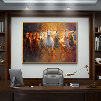 Seven Horses Vastu Premium Canvas Painting