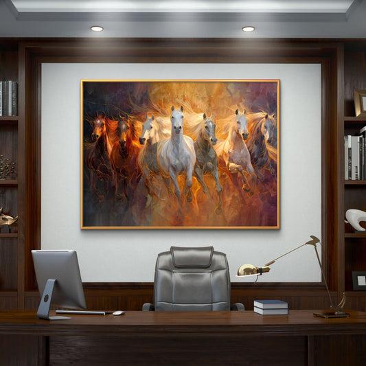 Seven Horses Vastu Premium Canvas Painting - Premium Wall Art | Decor By Neon