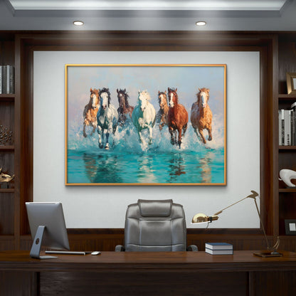 Seven Horses Vastu Premium Canvas Painting