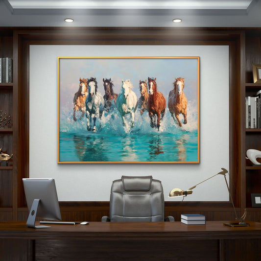 Seven Horses Vastu Premium Canvas Painting - Premium Wall Art | Decor By Neon