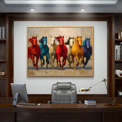 Seven Horses Vastu Premium Canvas Painting
