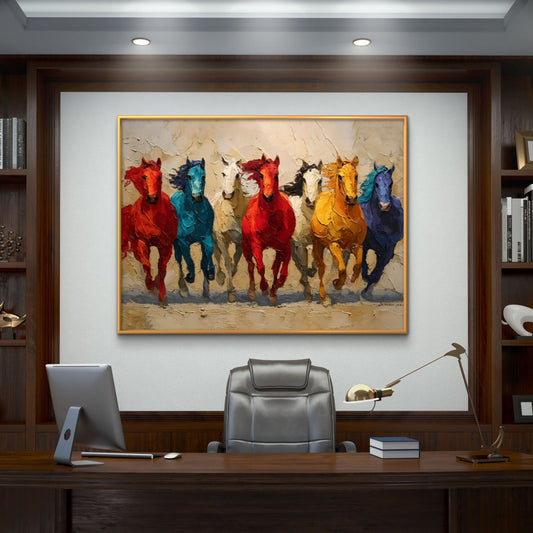 Seven Horses Vastu Premium Canvas Painting - Premium Wall Art | Decor By Neon