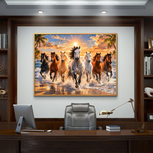 Seven Horses Vastu Premium Canvas Painting - Premium Wall Art | Decor By Neon