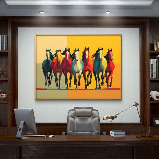 Seven Horses Vastu Premium Canvas Painting - Premium Wall Art | Decor By Neon