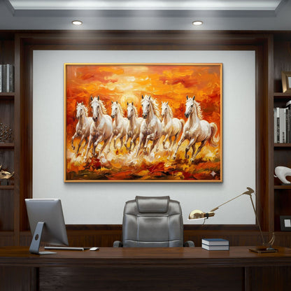 Seven Horses Vastu Premium Canvas Painting