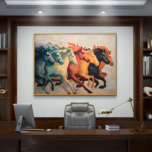 Seven Horses Vastu Premium Canvas Painting - Premium Wall Art | Decor By Neon