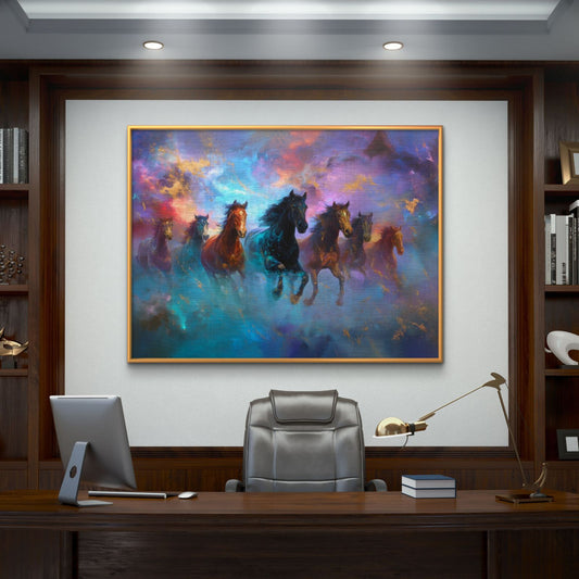 Seven Horses Vastu Premium Canvas Painting - Premium Wall Art | Decor By Neon