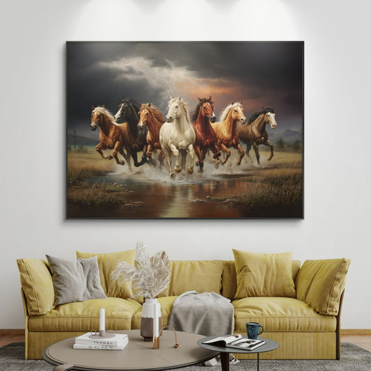 Seven Horses Vastu Premium Canvas Painting - Canvas Wall Art | Decor By Neon