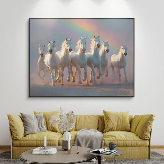 Seven Horses Vastu Premium Canvas Painting - Canvas Wall Art | Decor By Neon