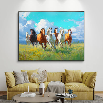 Seven Horses Vastu Premium Canvas Painting