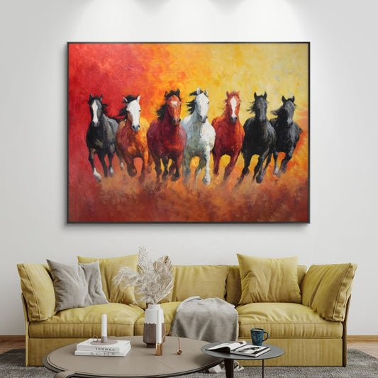 Seven Horses Vastu Premium Canvas Painting - Canvas Wall Art | Decor By Neon
