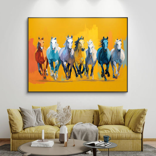 Seven Horses Vastu Premium Canvas Painting - Canvas Wall Art | Decor By Neon