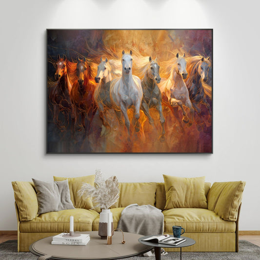 Seven Horses Vastu Premium Canvas Painting - Canvas Wall Art | Decor By Neon
