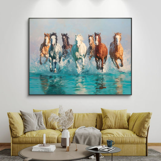 Seven Horses Vastu Premium Canvas Painting - Canvas Wall Art | Decor By Neon