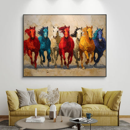 Seven Horses Vastu Premium Canvas Painting