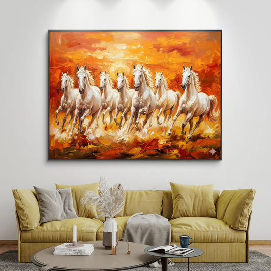 Seven Horses Vastu Premium Canvas Painting - Canvas Wall Art | Decor By Neon
