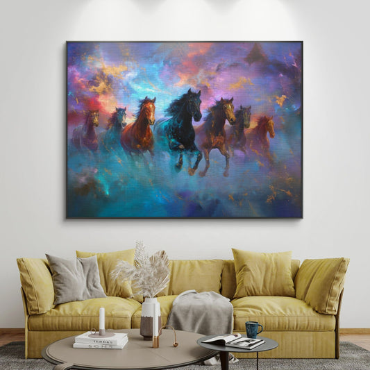 Seven Horses Vastu Premium Canvas Painting - Canvas Wall Art | Decor By Neon